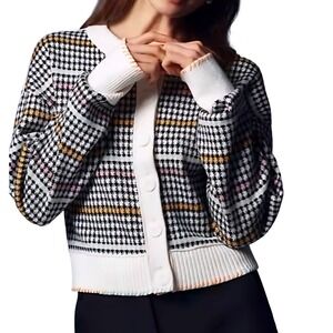 Maeve Anthropologie Houndstooth Cardigan Sweater Large Button Front Preppy